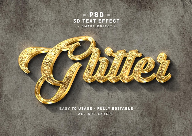 PSD 3d golden glitter text style effect