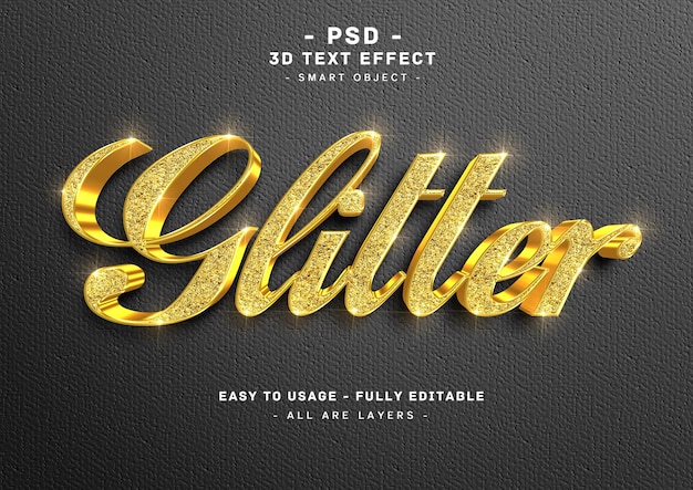 3d golden glitter text style effect