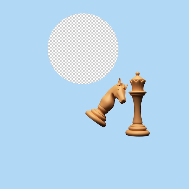 3D Golden Knight And Queen Chess Piece Against Blue Background