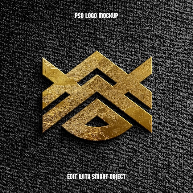 3d golden logo mockup on black leather background