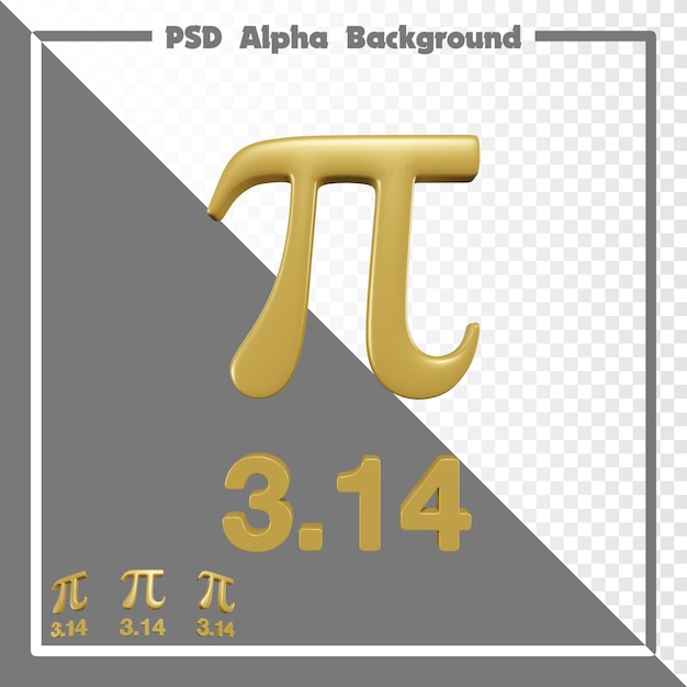 PSD 3d golden math pi symbol with the value alpha background