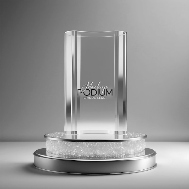 PSD 3d golden podium like award winning trophy with metal ribbon frosted glass illuminance