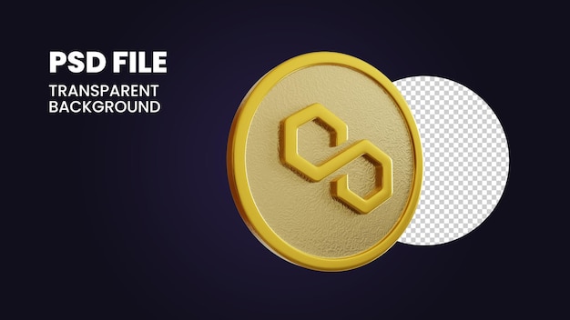 PSD 3d golden polygon matic cryptocurrency-munt