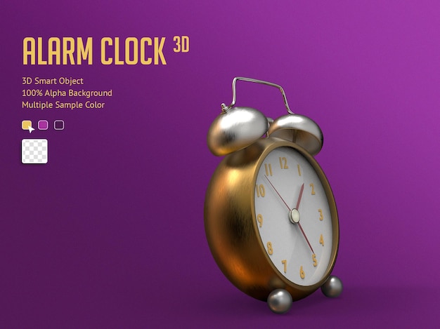 3d golden realistic alarm clock