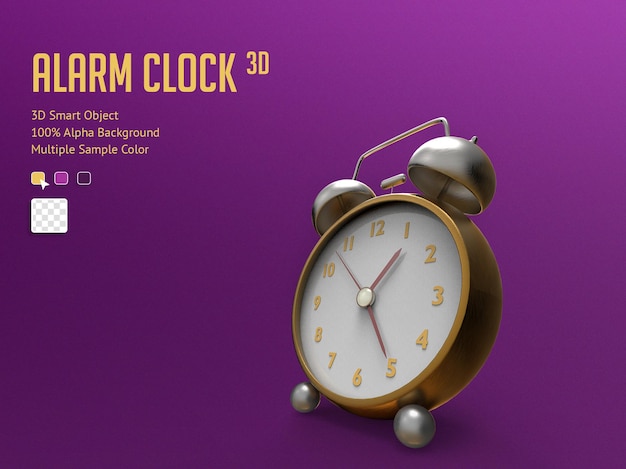 PSD 3d golden realistic alarm clock