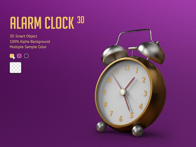 3d Golden realistic alarm clock