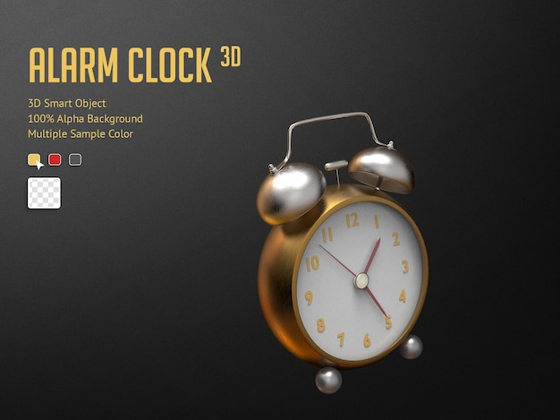 PSD 3d golden realistic alarm clock