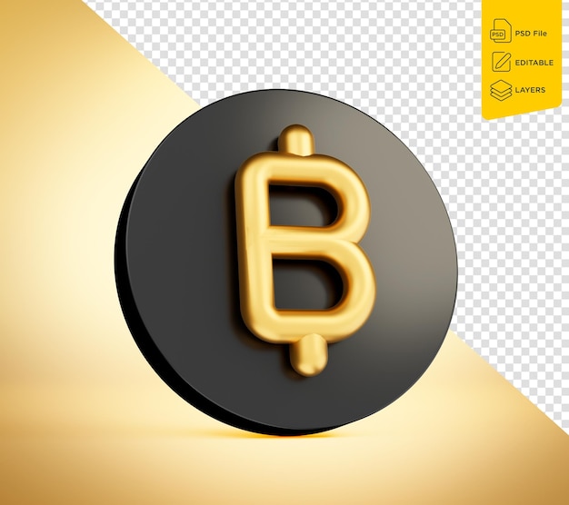 3d Golden Shiny Baht With 3d Rounded Black Coin Icon On Isolated Background 3d illustration