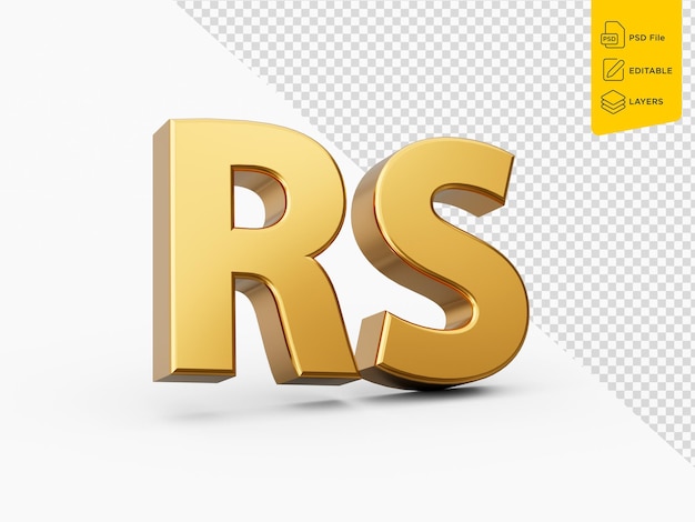 Simbolo di moneta della rupia pakistana 3d dorato e lucido rs su sfondo isolato illustrazione 3d