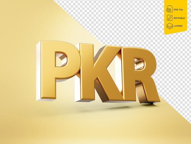 3d golden shiny pakistani rupee pkr icona della valuta isolata su sfondo bianco illustrazione 3d