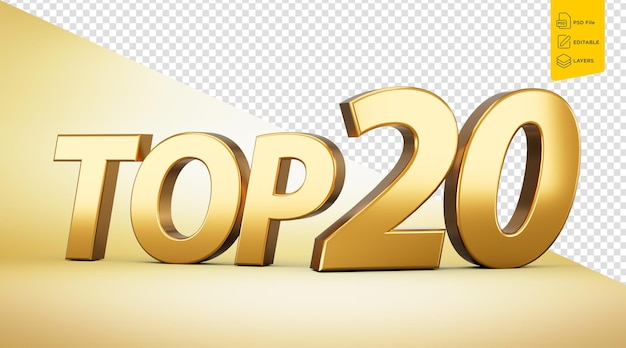 3d Golden Shiny Top 20 Text Top Twenty 3d Text Isolated On Golden Background 3d illustration