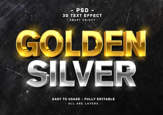 3d golden and silver text style effects