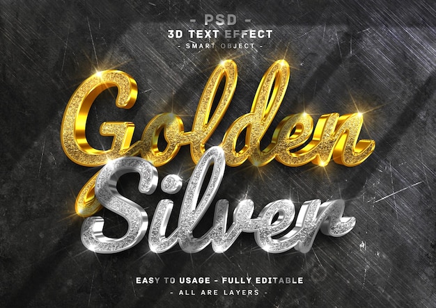 PSD 3d golden and silver text styles effect