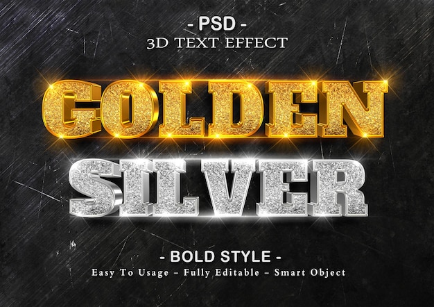 3d golden and silvet sparkle effect