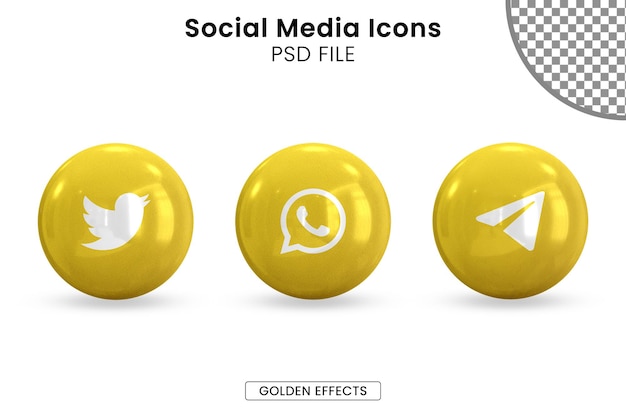 Пакет значков 3d золотых социальных сетей