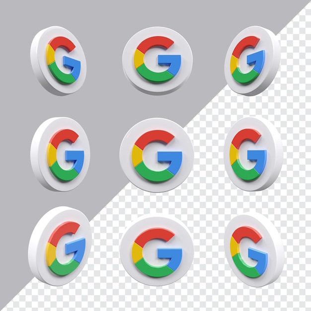 PSD 3d google icon set in nine different angles isolated