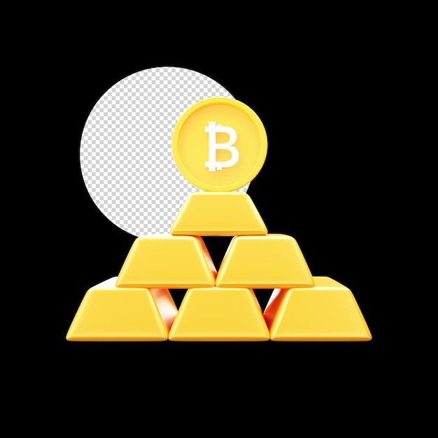 3D Gouden Bakstenen En Bitcoin Op Zwarte Achtergrond