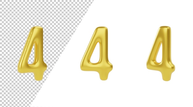 3D gouden ballonnen nummer 4 vier geïsoleerde witte achtergrond. 3D render illustratie