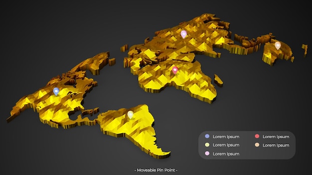 PSD 3d-gouden kaart met beweegbare pinpoint