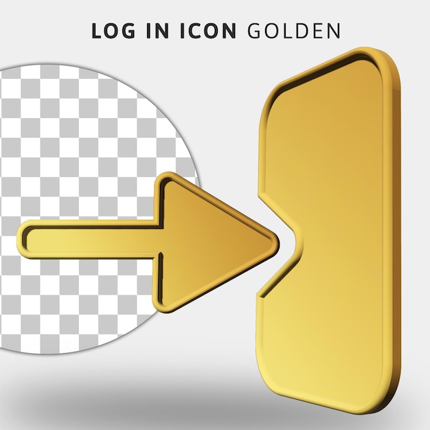 PSD 3d gouden login-pictogram op transparante achtergrond