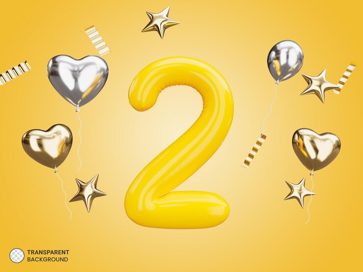 PSD 3d gouden nummer 2 ballonnen pictogram geïsoleerd 3d render