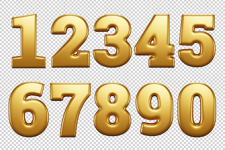 PSD 3d-gouden nummerset of 3d-gouden nummertekst