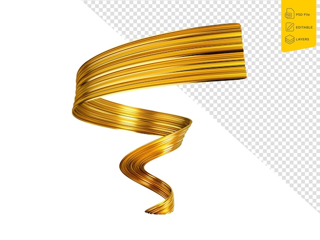 PSD 3d gouden penseel of gouden zijden doek streep luxe lint spiraal pijl 3d illustratie