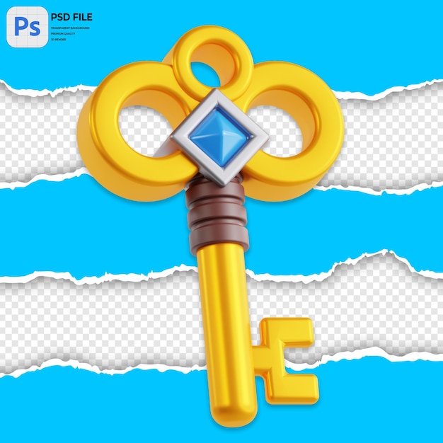 PSD 3d gouden sleutel illustratie render icon geïsoleerd png