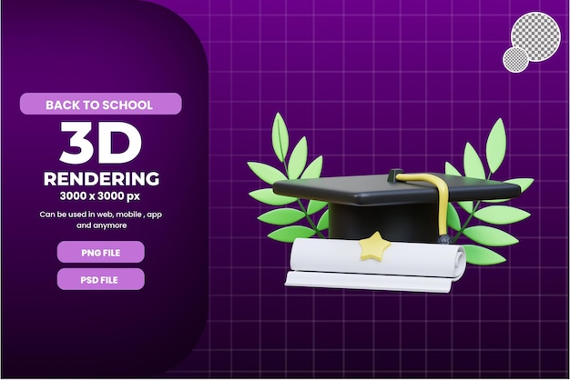PSD 3d graduacyjny kapelusz ikona ilustracja obiekt premium psd