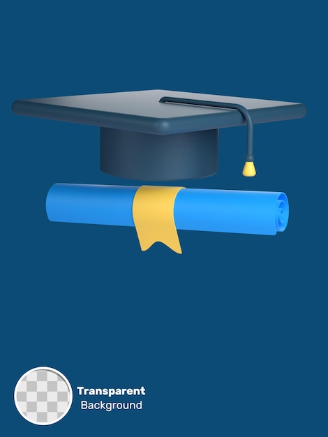 PSD 3d graduation hat and certificate for school and education object on a transparent background