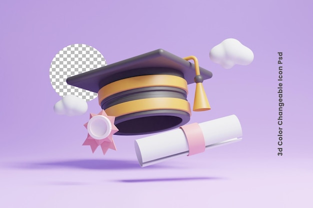 3d graduation of university hat cap or diploma graduation hat 3d icon