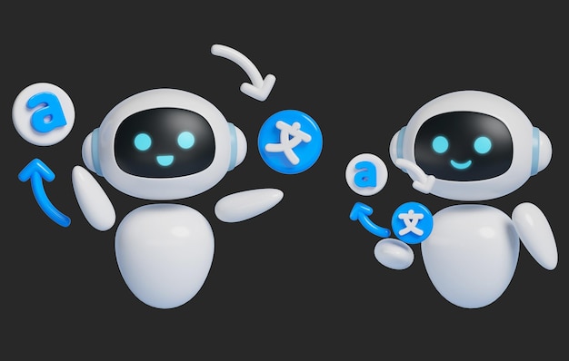 3D grafika postaci robota sztucznej inteligencji, która tłumaczy