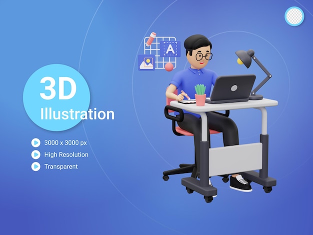 3D-grafisch ontwerper die op laptop werkt