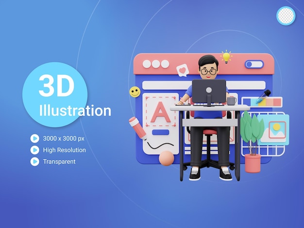 3d Grafisk designer som arbetar på kontor