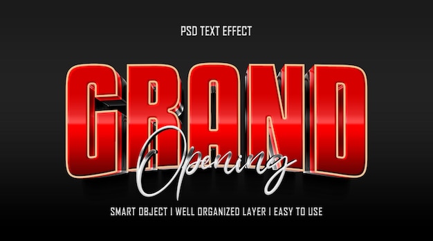 PSD 3d grand opening editable text effect style