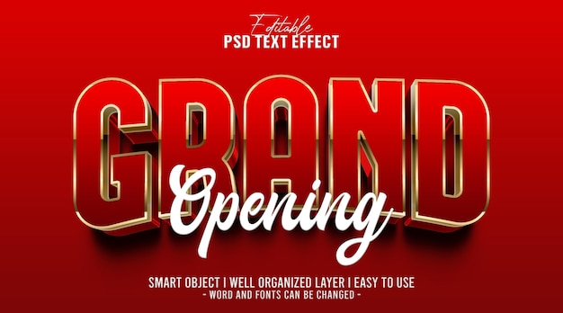 PSD 3d grand opening editable text effect template