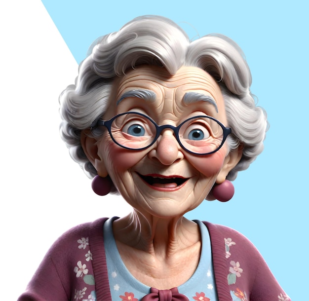 PSD nonna 3d donna anziana felice