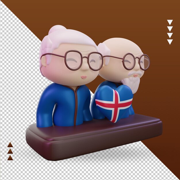 3d giorno dei nonni amore islanda bandiera rendering vista a sinistra