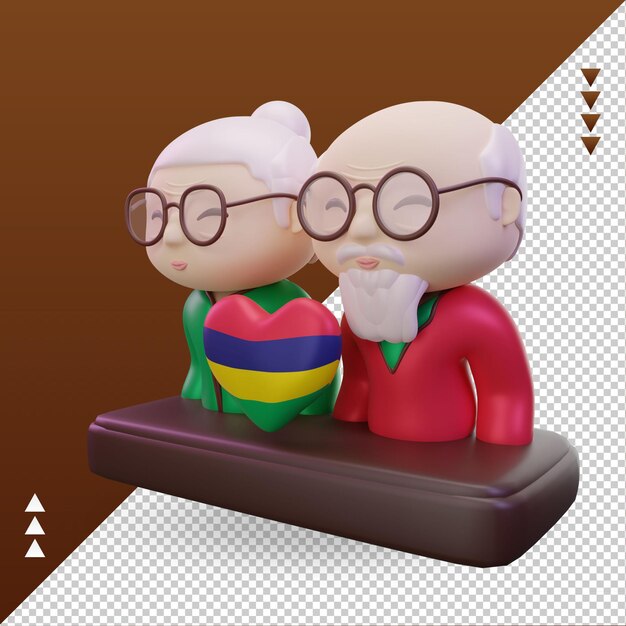 PSD 3d giorno dei nonni amore bandiera mauritius rendering vista destra