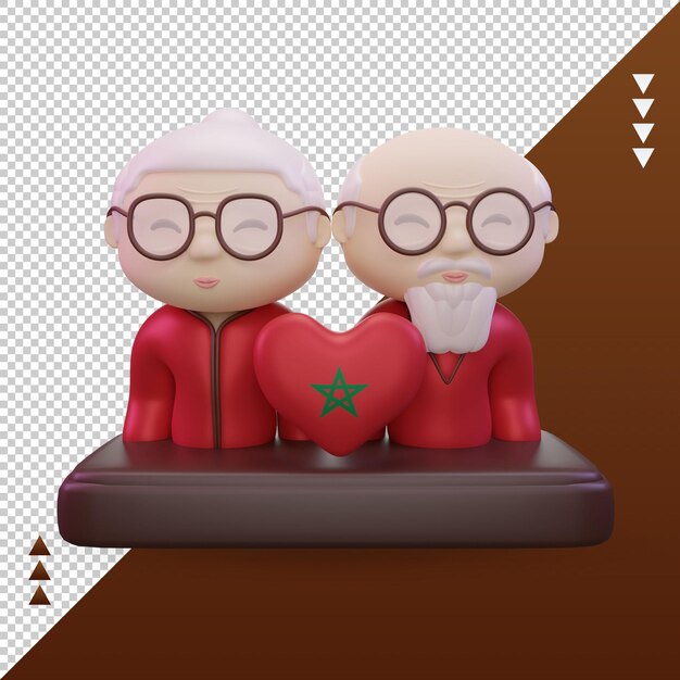 PSD 3d giorno dei nonni amore marocco bandiera rendering vista frontale