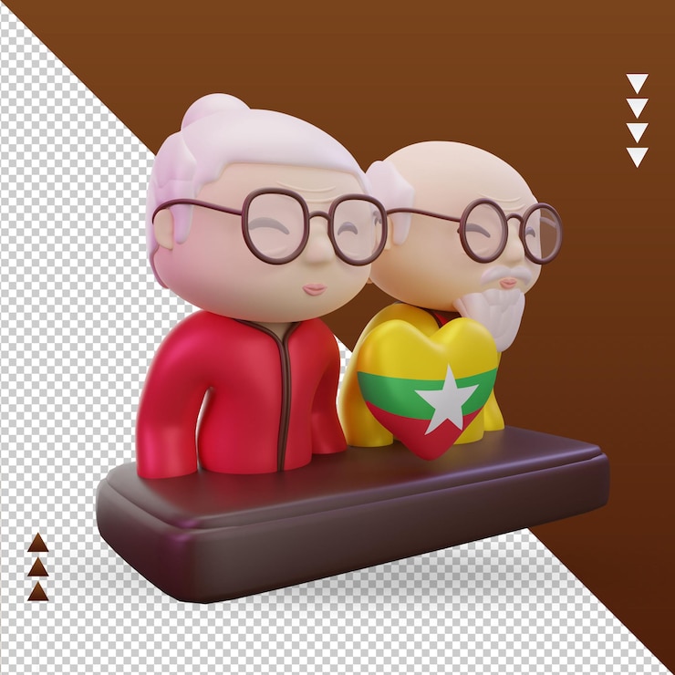 PSD 3d grandparents day love myanmar flag rendering left view
