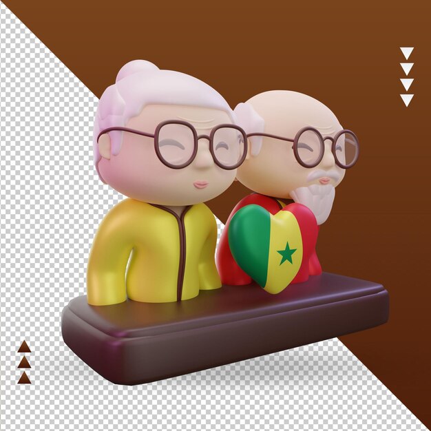 3d giorno dei nonni amore bandiera del senegal rendering vista a sinistra