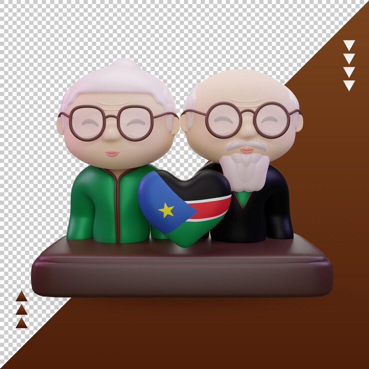 PSD 3d 조부모의 날 사랑 남수단 국기 렌더링 전면보기