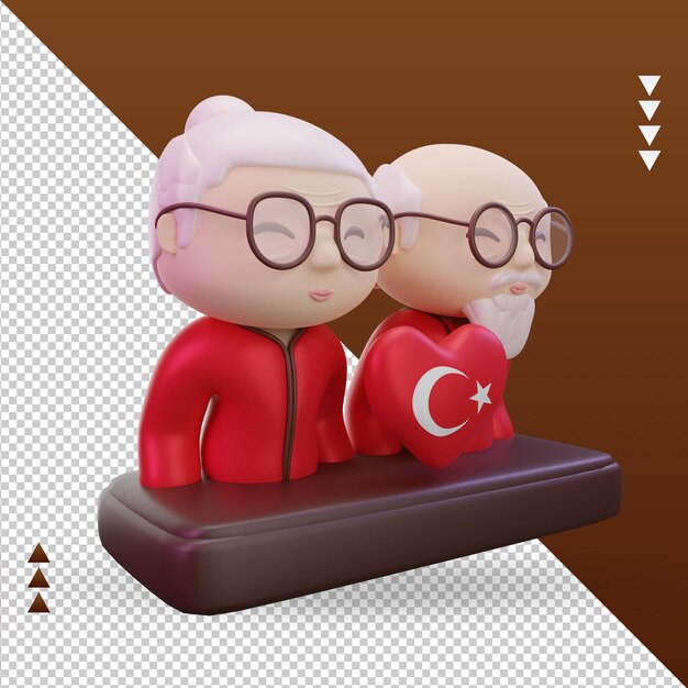 PSD 3d 조부모의 날 사랑 터키 국기 렌더링 왼쪽 보기