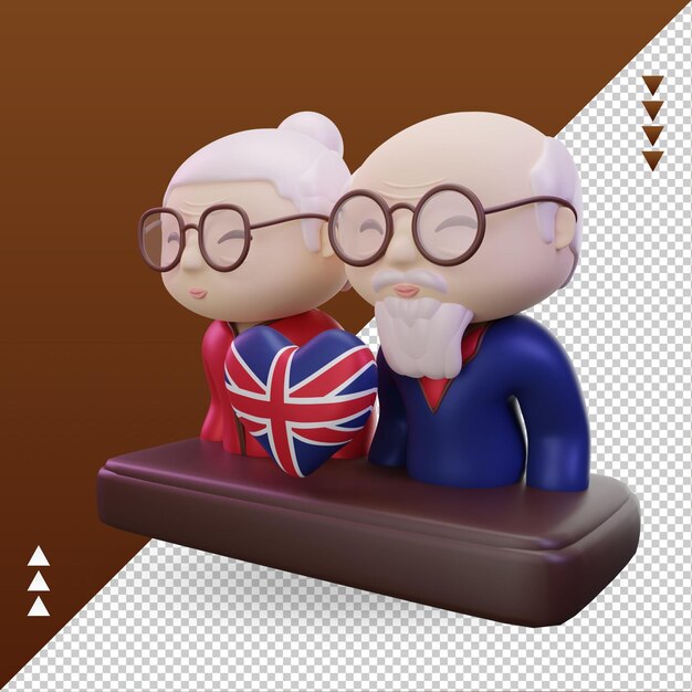 PSD 3d giorno dei nonni amore regno unito bandiera rendering vista destra