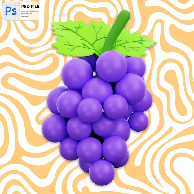 3D Grape Bunch Render Icon Isolated PNG Illustration PSD Template