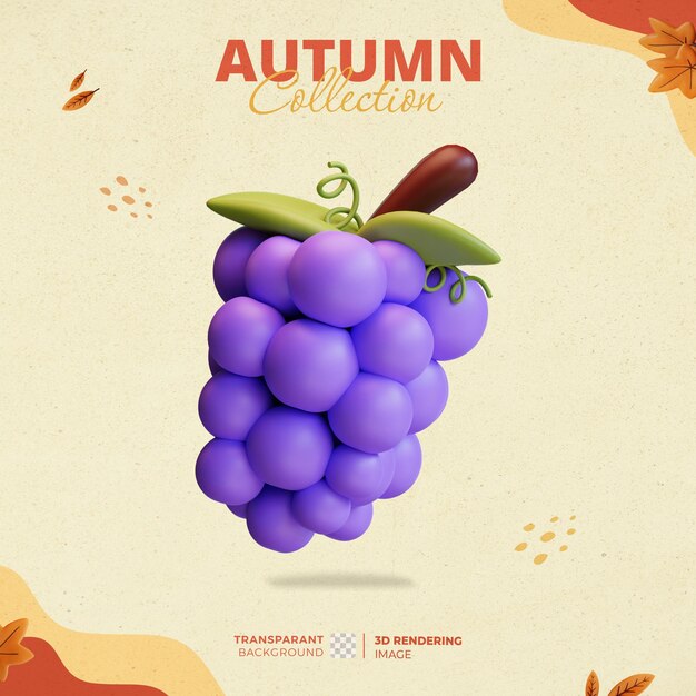 PSD icona dell'uva 3d dalla collezione di elementi hello autunno