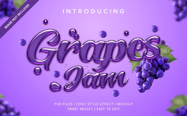 Шаблон эффекта стиля шрифта 3D Grapes jam