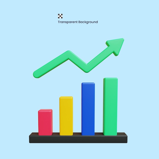 PSD 3d graph with up arrow stock market high quality render illustration