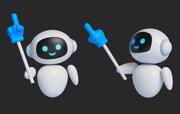 3D graphic of AI robot character holding a baton and giving directions